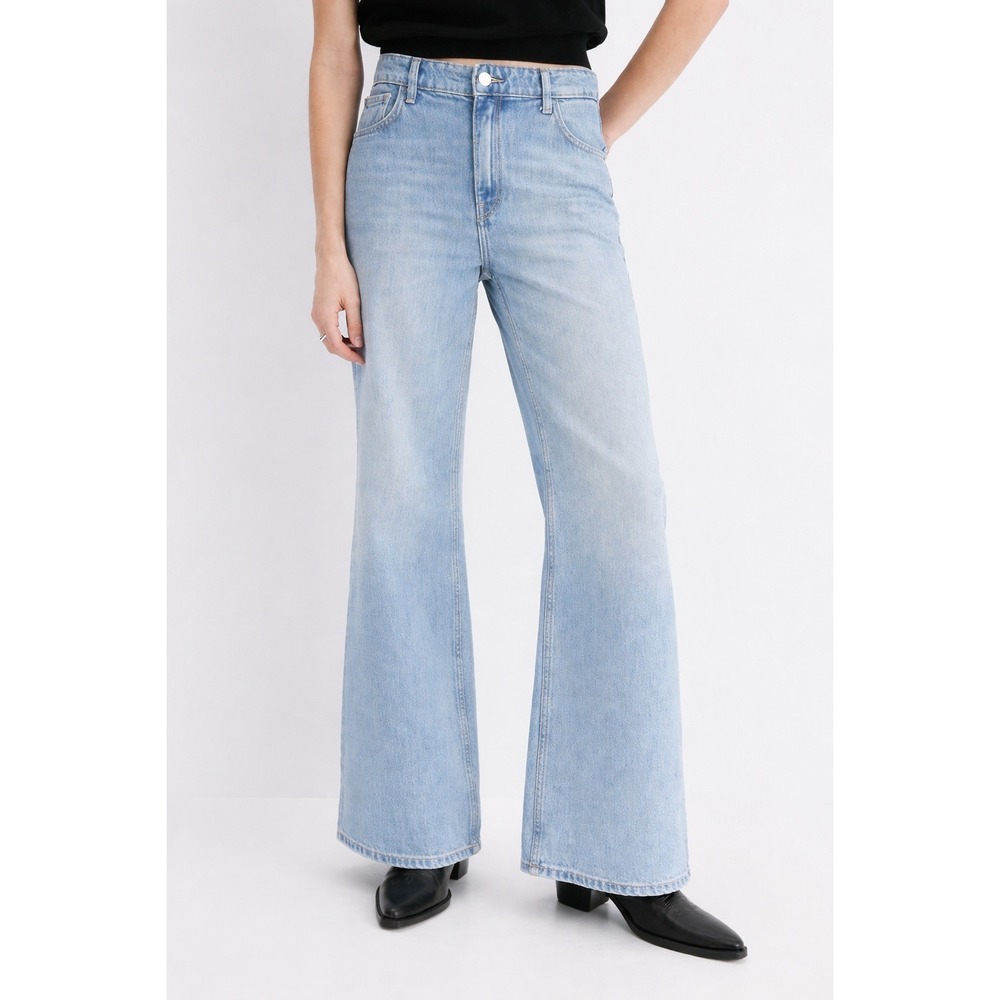 NWT Mango Denim Choco Wide Leg Jeans Light Wash High Rise 100% Cotton Size 2